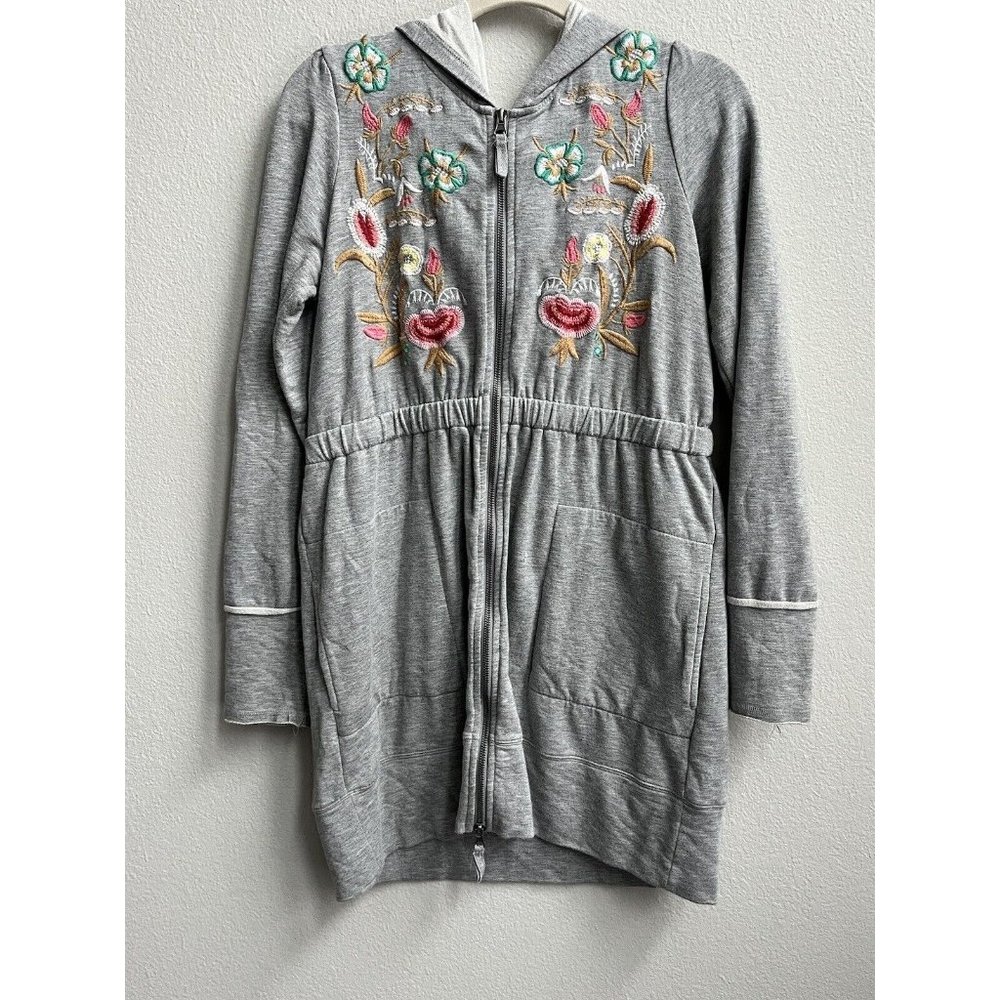 Envy's Tree Longline Zip Up Hoodie w/Floral‎ Embroidery size Small